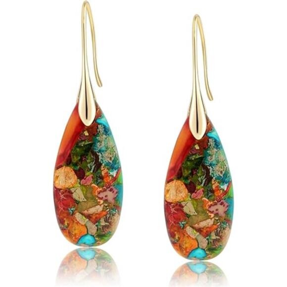 Emperor Stone Teardrop Earrings – Dazzling Natural Stone Design - Picture 4 of 4